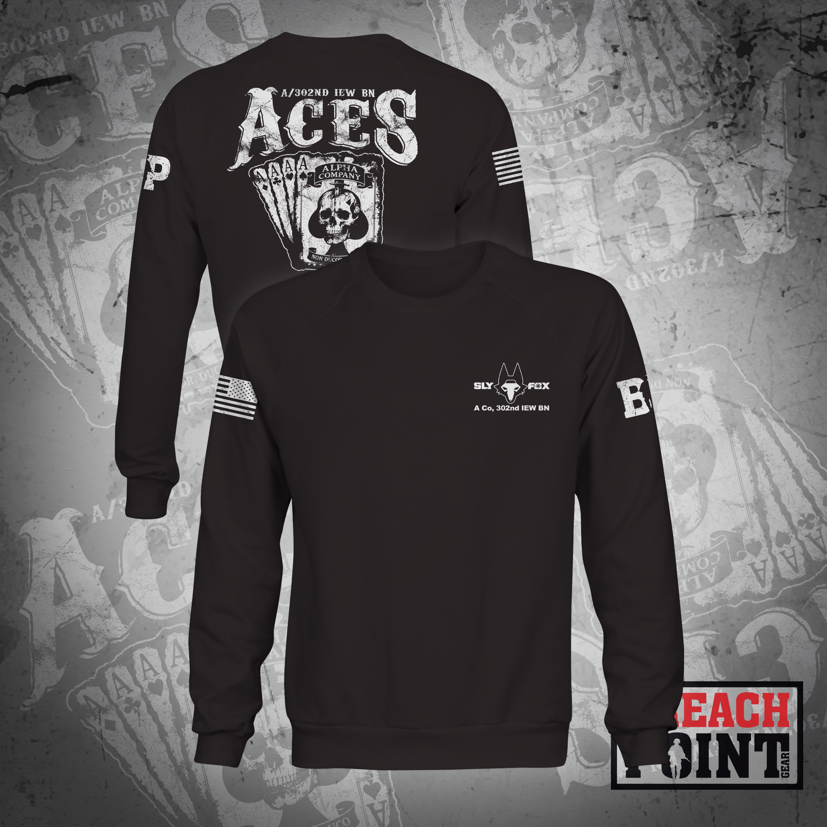 "ACES" A/302nd Intelligence and Electronic Warefare Battalion - Sweatshirt (B82-BP)