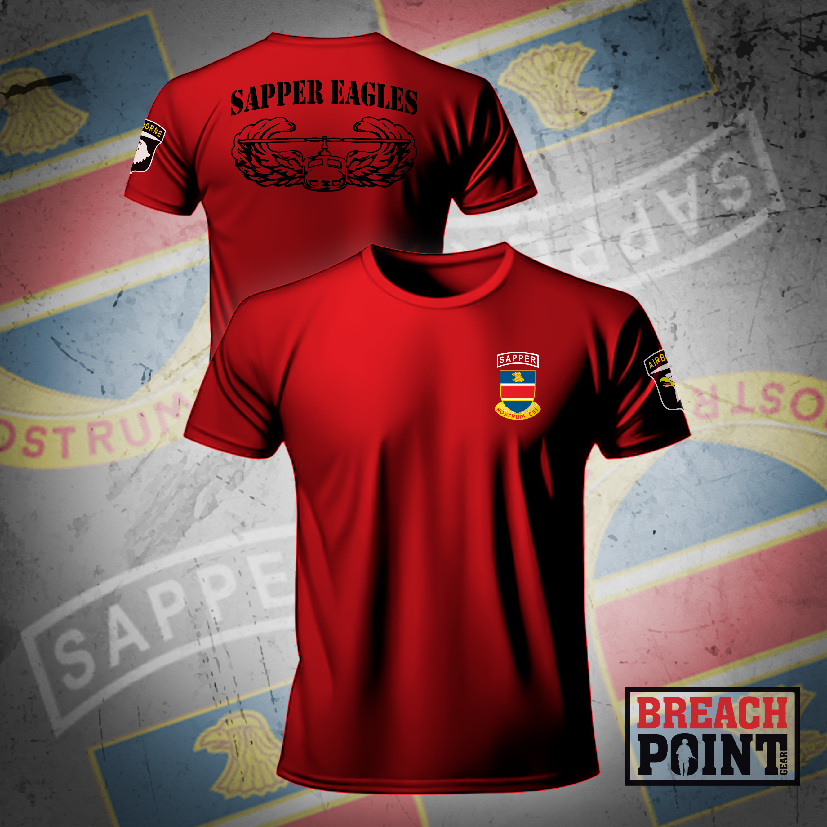 "SAPPER EAGLES" 326th Division Engineer Battalion - T-Shirt (Red)