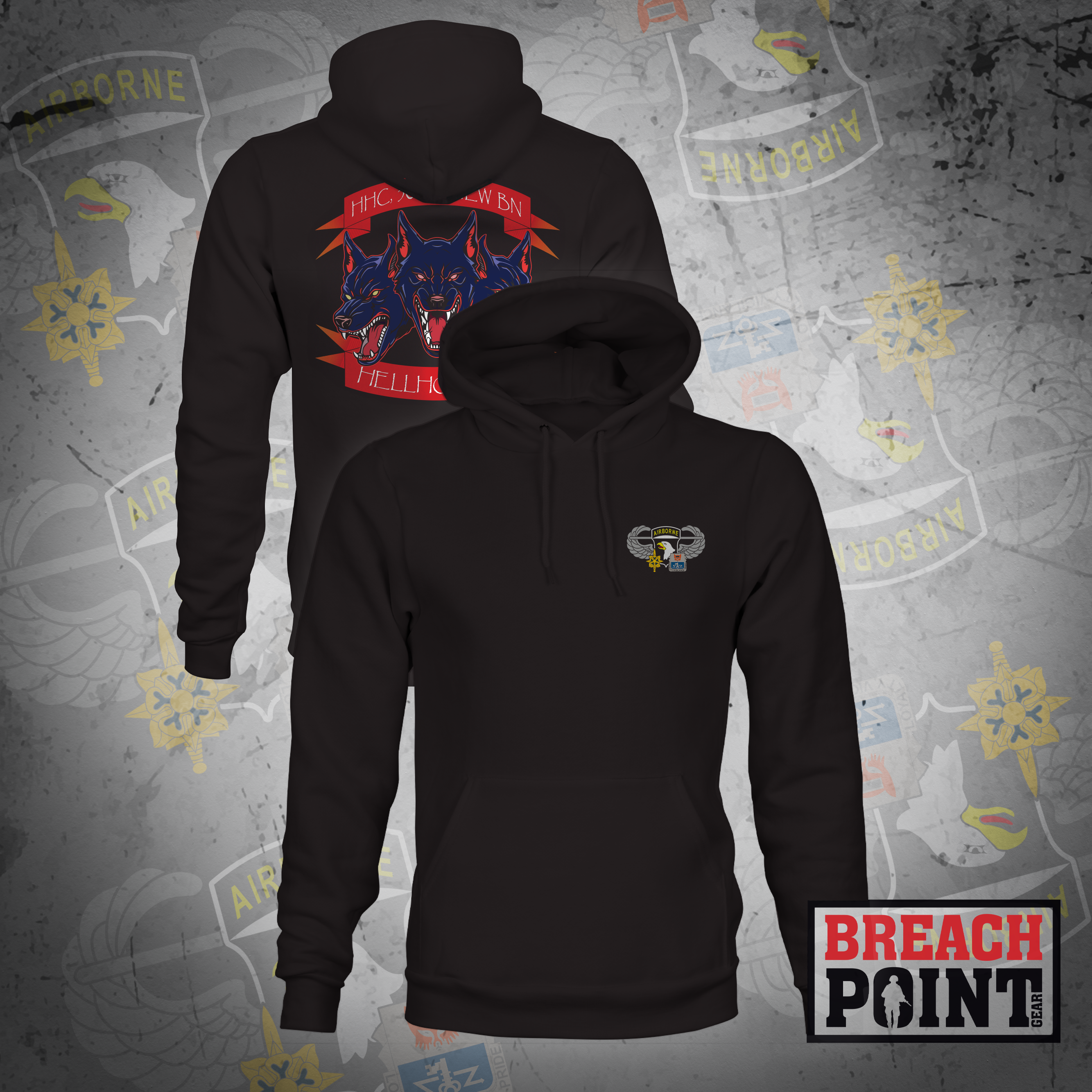 "HELLHOUNDS" HHC/302nd Intelligence and Electronic Warefare Battalion - Hoodie (B85)