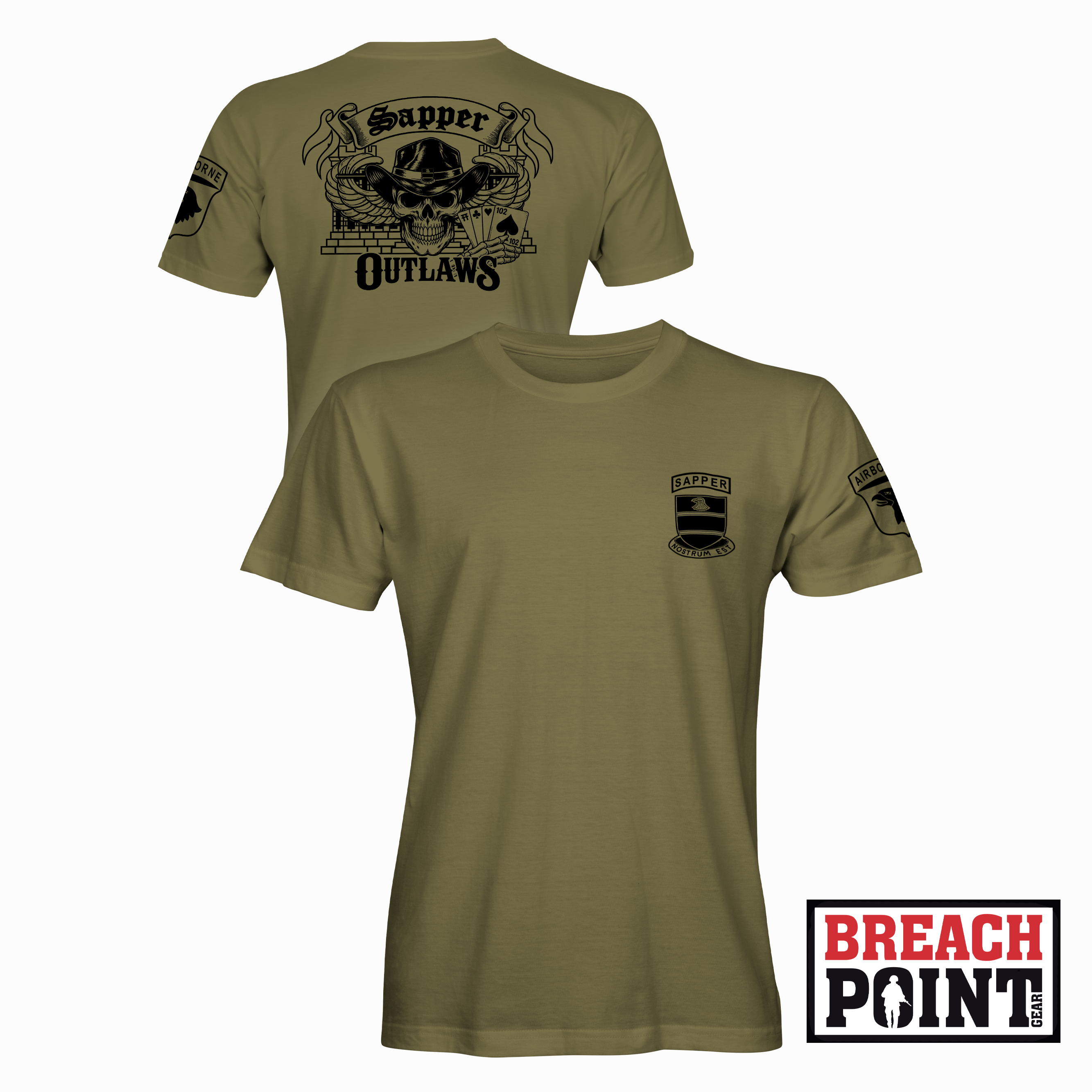 "OUTLAWS" 102nd CEC-I/326th Division Engineer Battalion - Military Tee (B161-1)