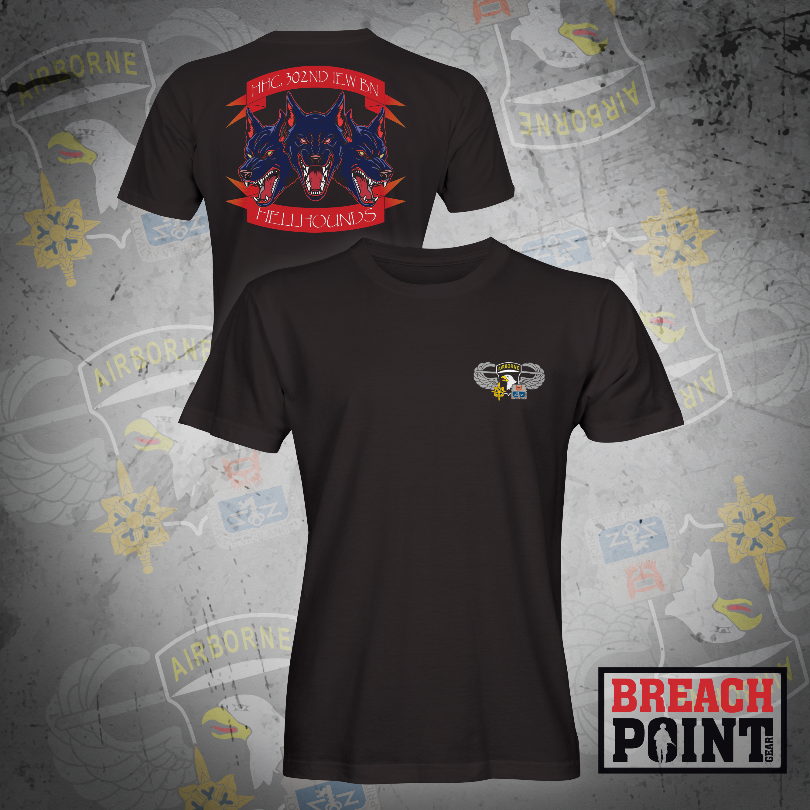 "HELLHOUNDS" HHC/302nd Intelligence and Electronic Warefare Battalion - T-Shirt (B85)