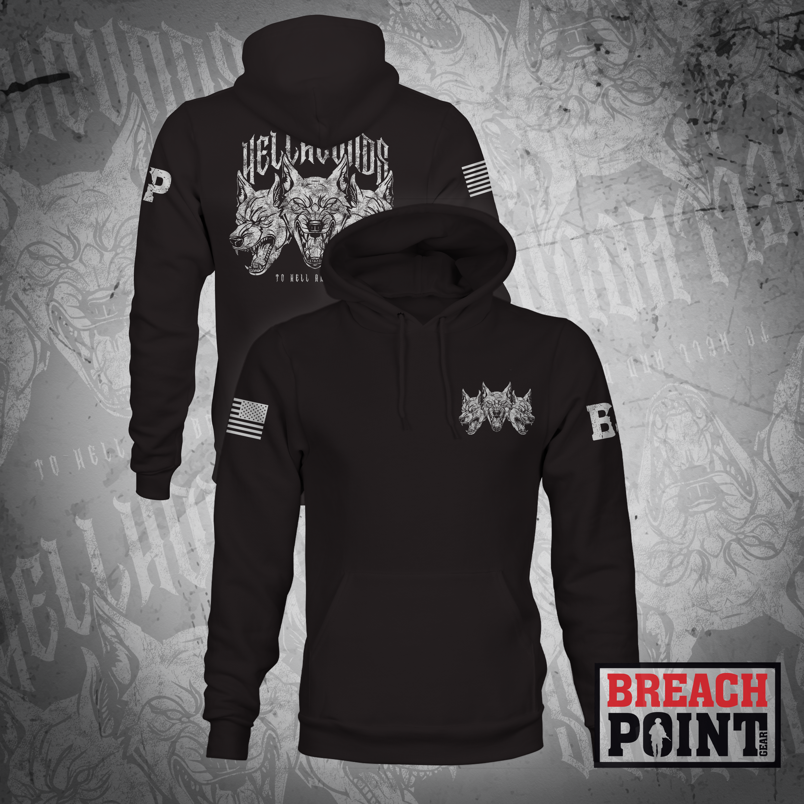 "HELLHOUNDS" HHC/302nd Intelligence and Electronic Warefare Battalion - Hoodie (B85-BP)