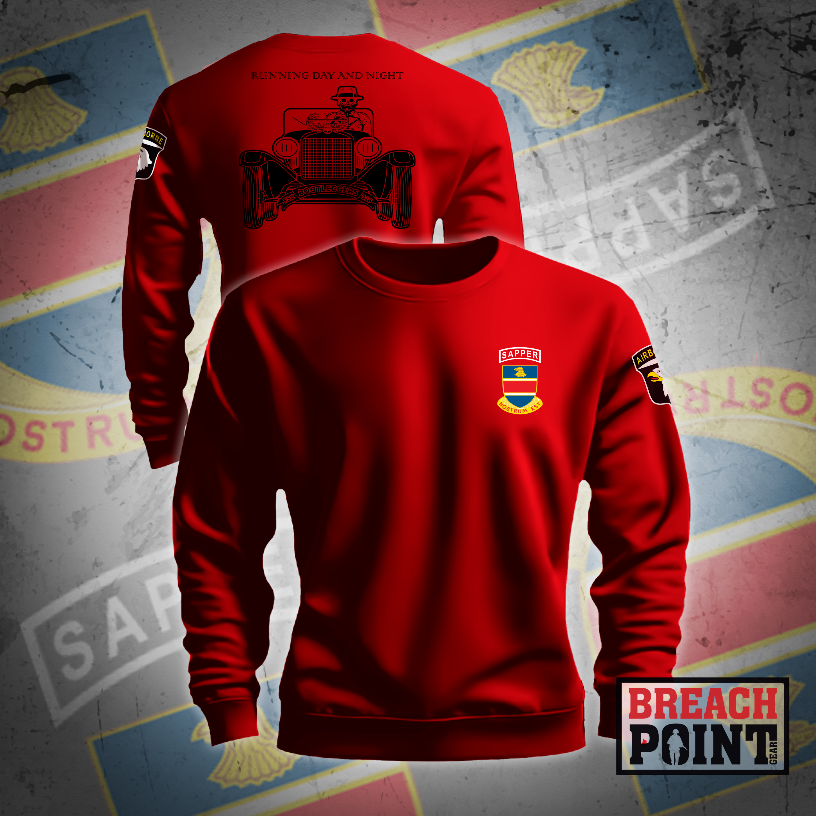 "BOOTLEGGERS" FSC/326th Division Engineer Battalion - Sweatshirt (Red)