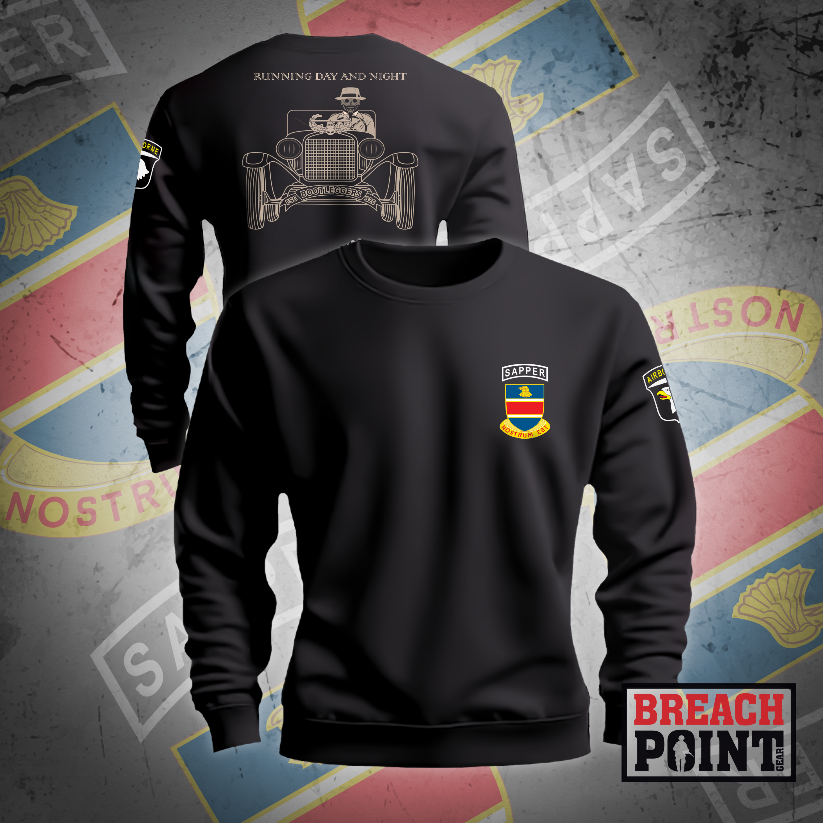 "BOOTLEGGERS" FSC/326th Division Engineer Battalion - Sweatshirt (Black)