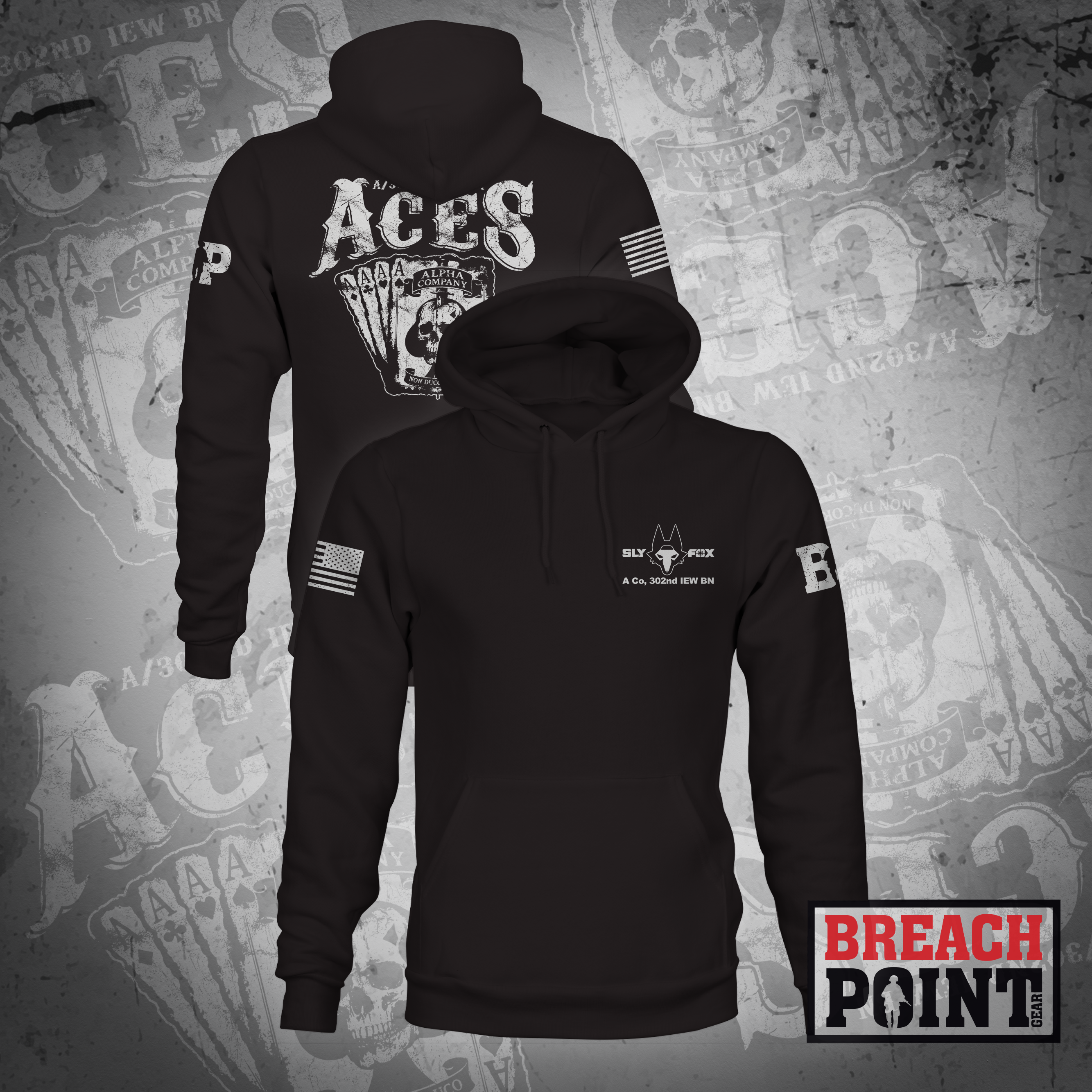 "ACES" A/302nd Intelligence and Electronic Warefare Battalion - Hoodie (B82-BP)
