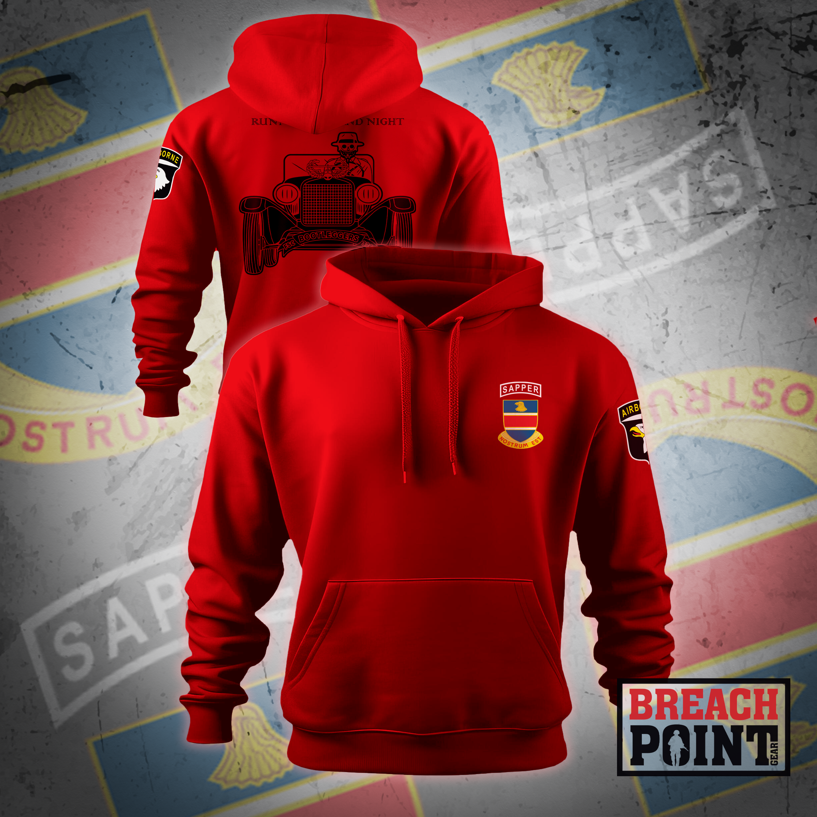 "BOOTLEGGERS" FSC/326th Division Engineer Battalion - Hoodie (Red)