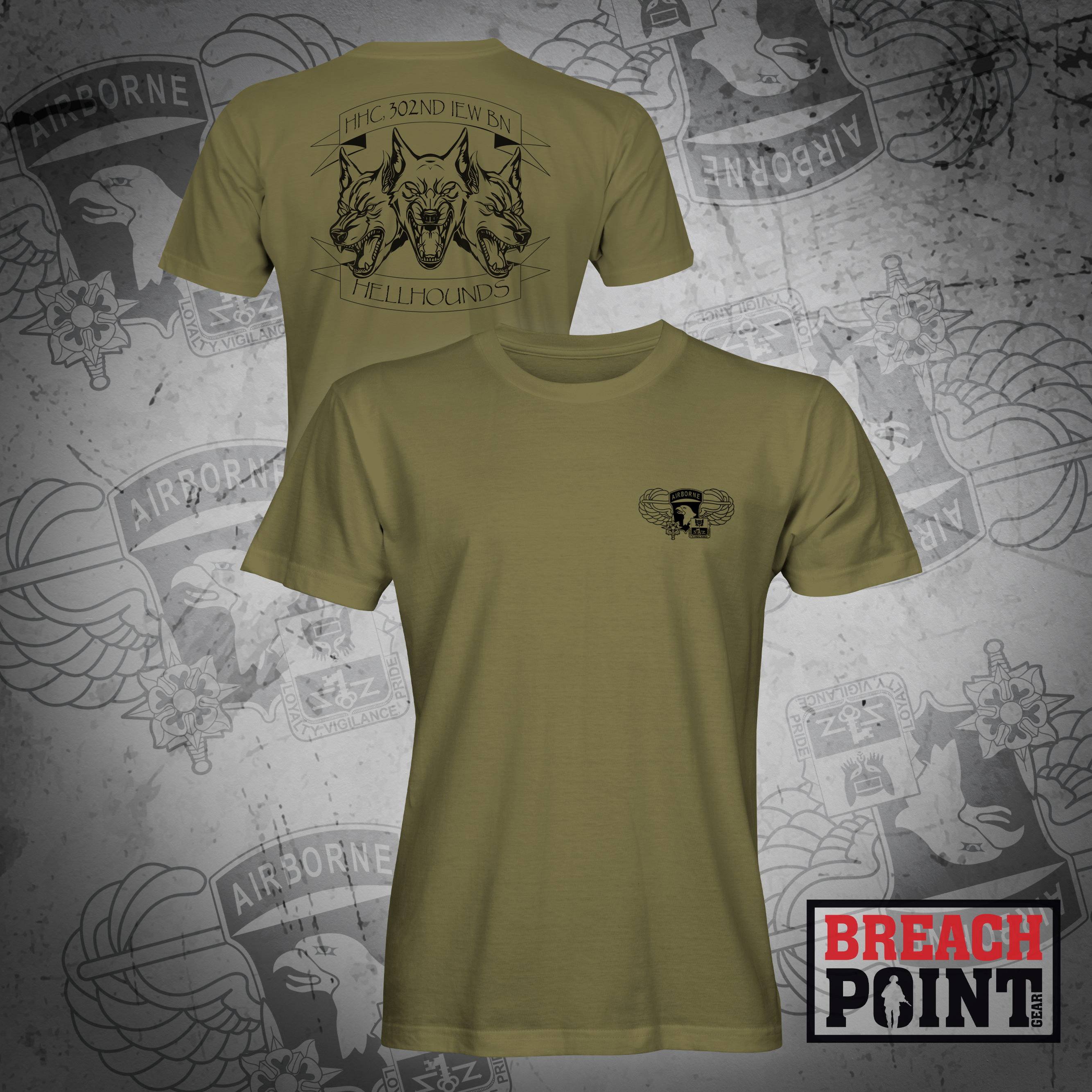 "HELLHOUNDS" HHC/302nd Intelligence and Electronic Warefare Battalion - Military Tee (B85)