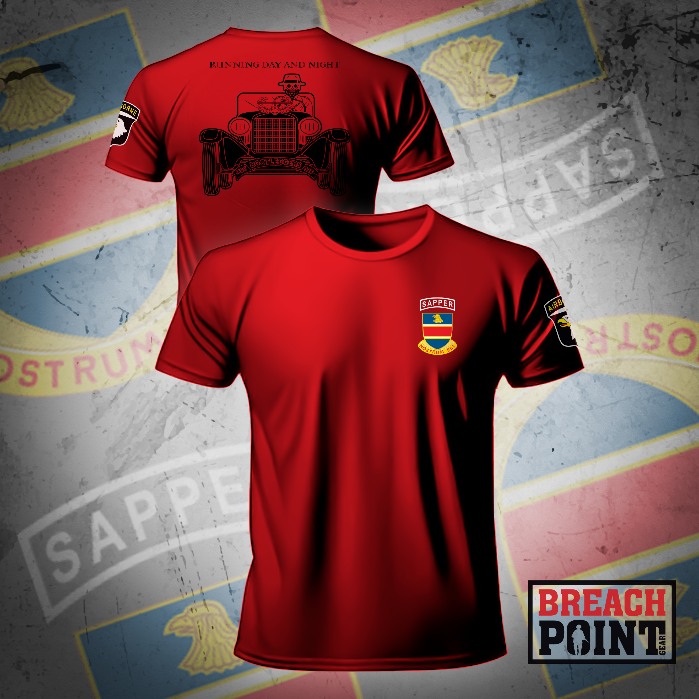 "BOOTLEGGERS" FSC/326th Division Engineer Battalion - T-Shirt (Red)