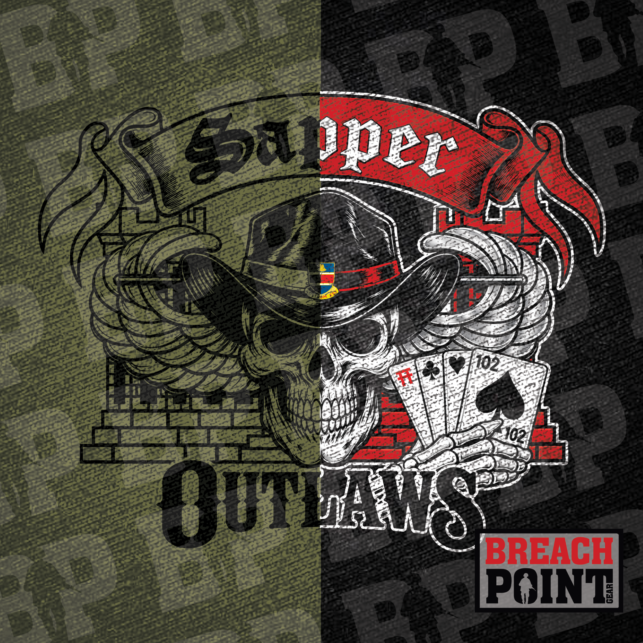 "OUTLAWS" 102nd CEC-I/326th Division Engineer Battalion - T-Shirt (B161-1)